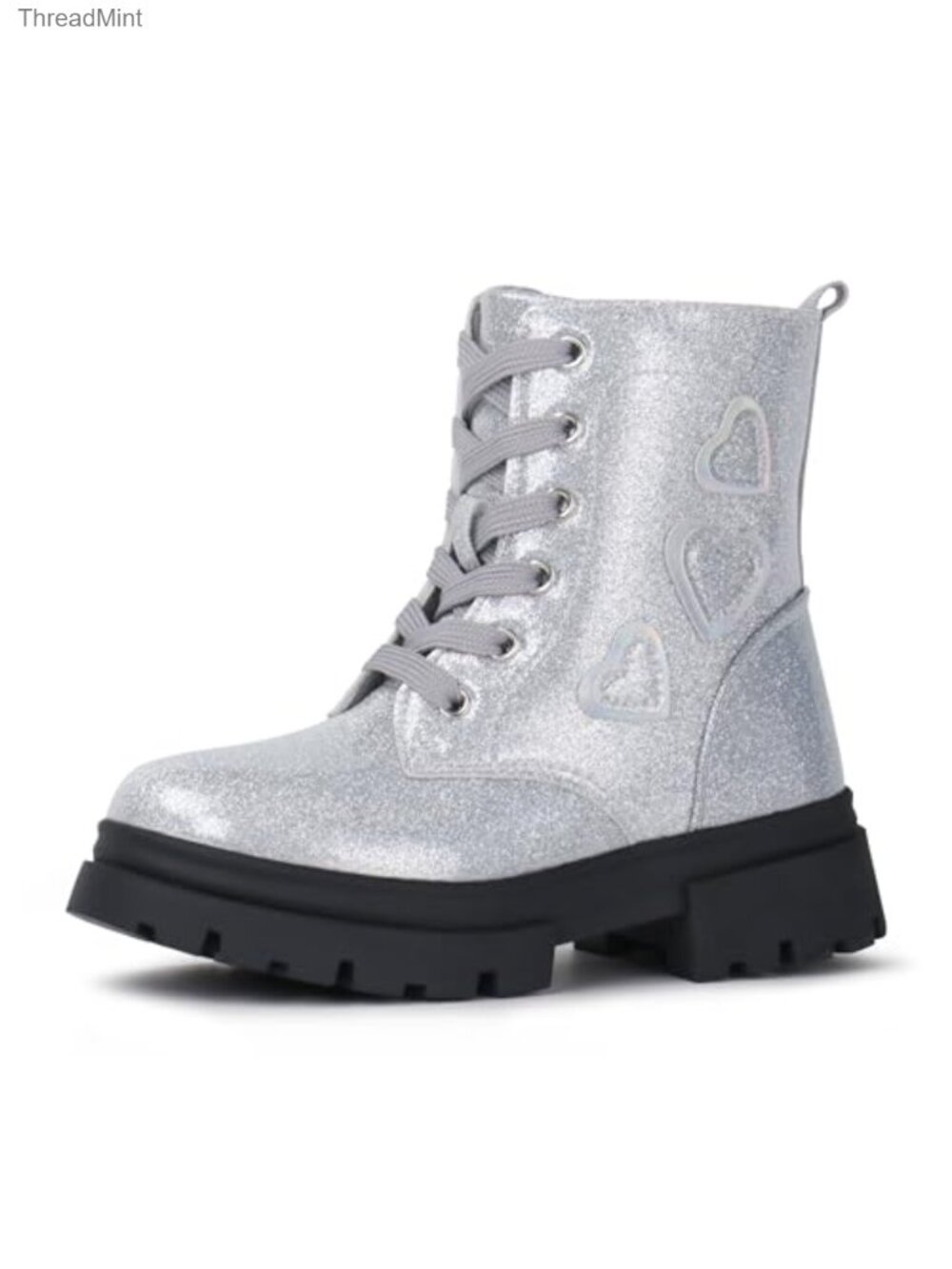 Glitter Shiny Combat Ankle Boots Girls Side Zip Waterproof